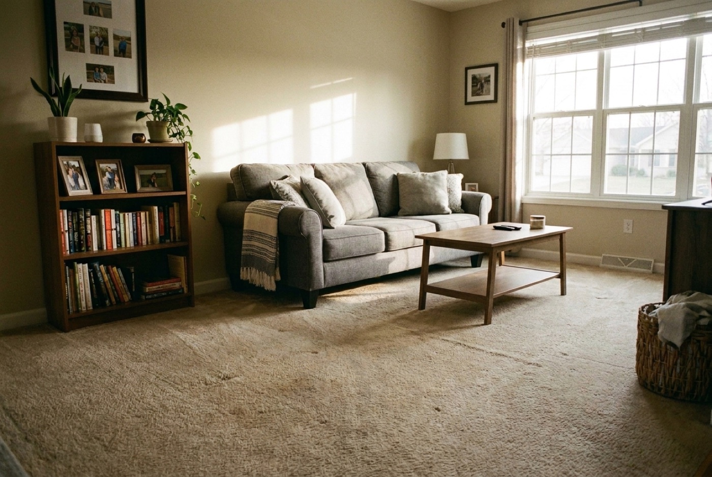 The same room before new flooring, with the older dated floor in place.